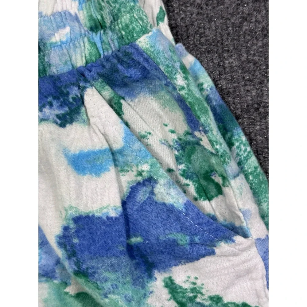 Ambrielle Blue Green Water Color Pajama Sleep Set Cotton Cami Cropped Pants Sz S